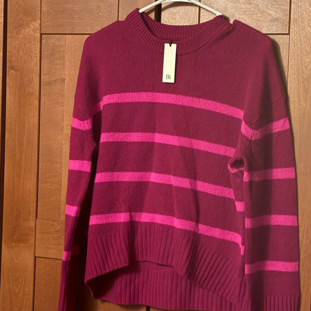 Banana Republic Woman Sz S 100% Cashmere Stripes Pullover Sweter Wine And Red